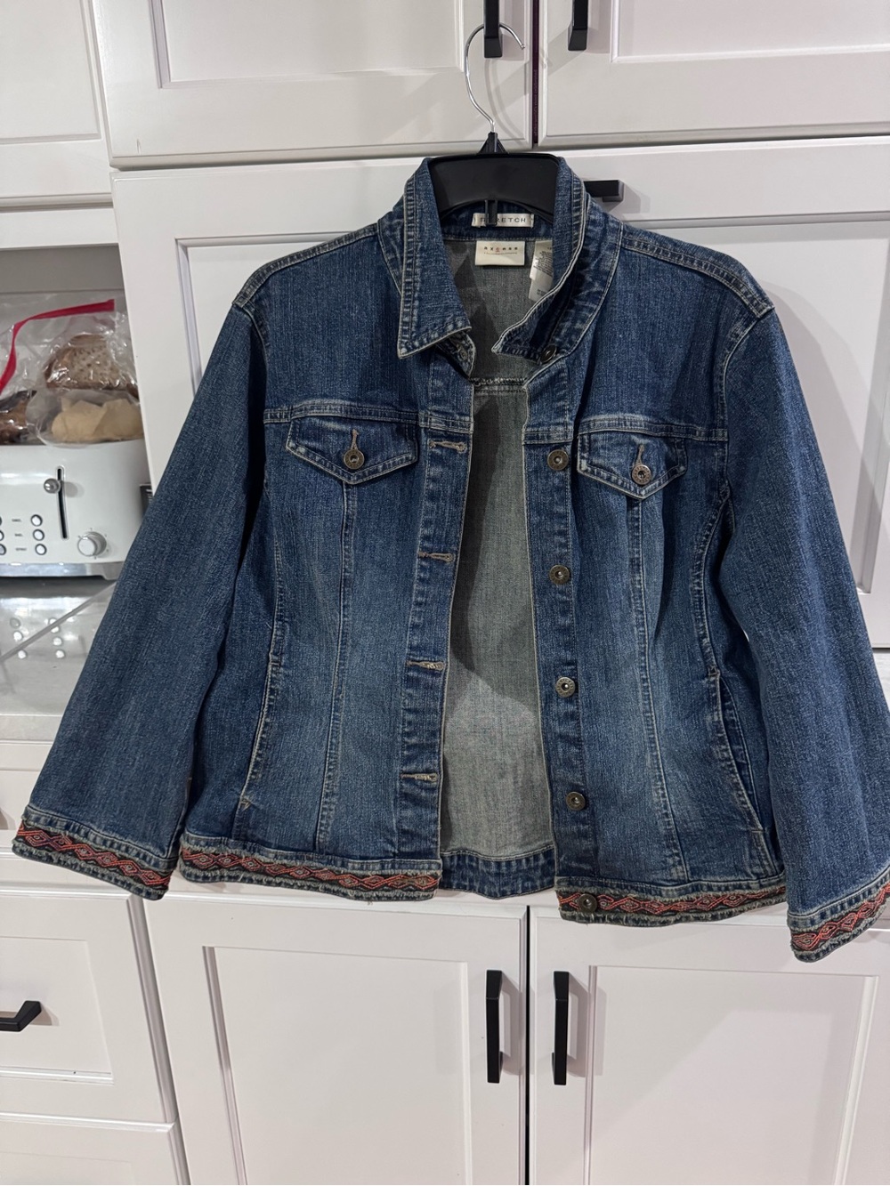 Liz Claiborne Dark Blue Denim Jacket with Embroidered Hem